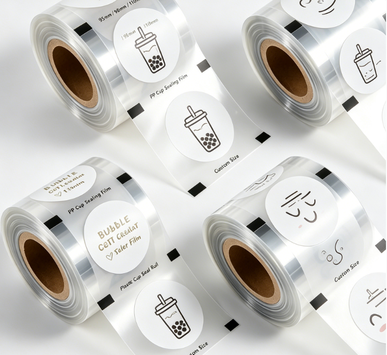 Rolo de filme de vedação de copo PP personalizado impresso filme de vedação de copo de chá bolha 95/98/110mm