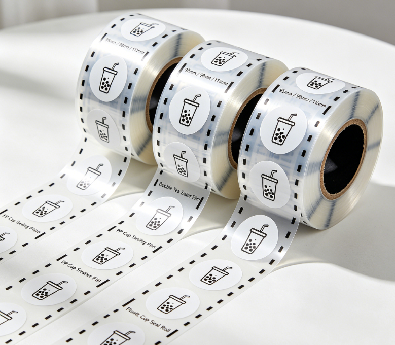 Rolo de filme de vedação de copo PP personalizado impresso filme de vedação de copo de chá bolha 95/98/110mm