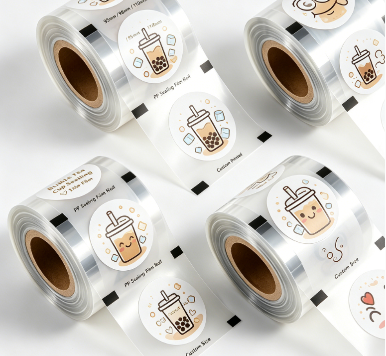 Rolo de filme de vedação de copo PP personalizado impresso filme de vedação de copo de chá bolha 95/98/110mm