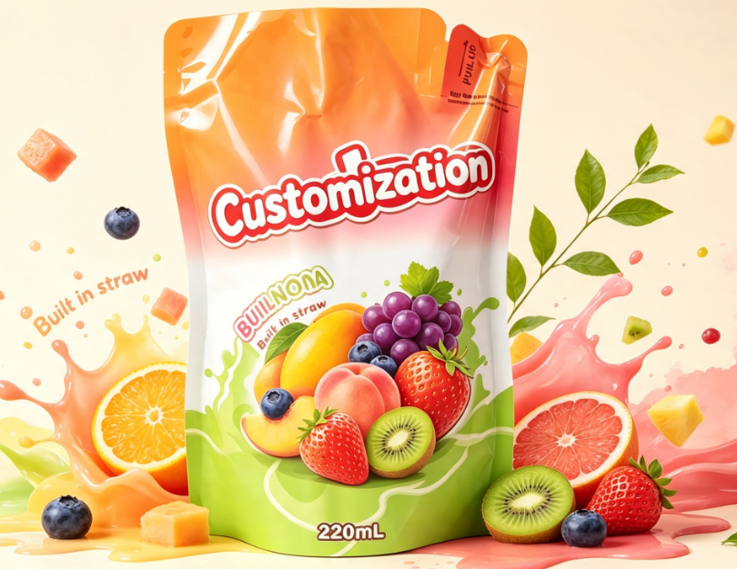 sacos de empacotamento impressos feitos sob encomenda da bebida dos malotes incorporados do suco de fruto misturado 220ml
