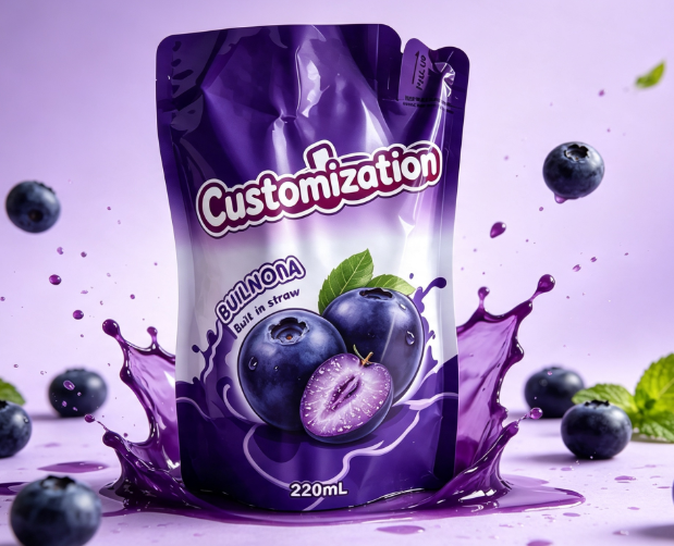 Multi Sabores 220ml Bolsas de Espremer de Palha Embutidas Sacos de Embalagem de Suco e Purê de Frutas Personalizados